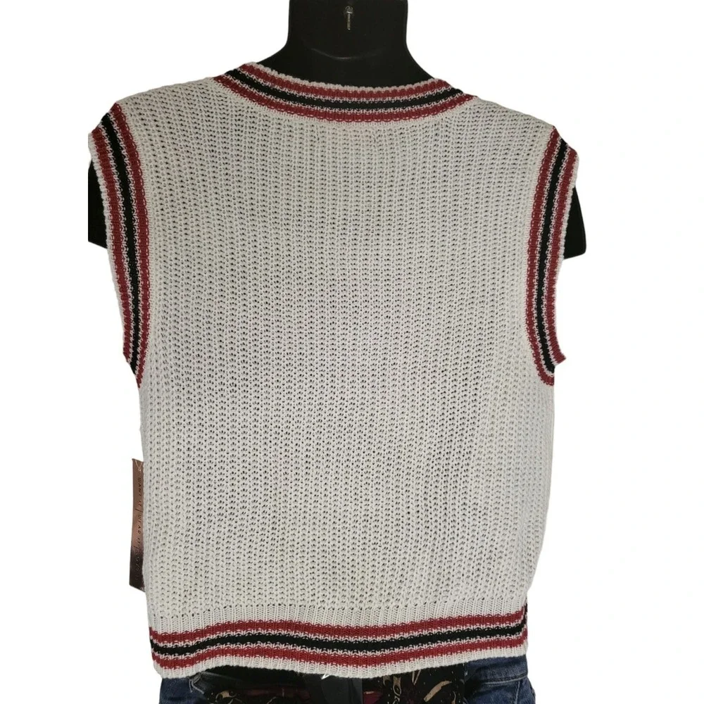 NWT Almost Famous Varsity Sweater Vest‎ Womens XL Waffle Knit V Neck Preppy
